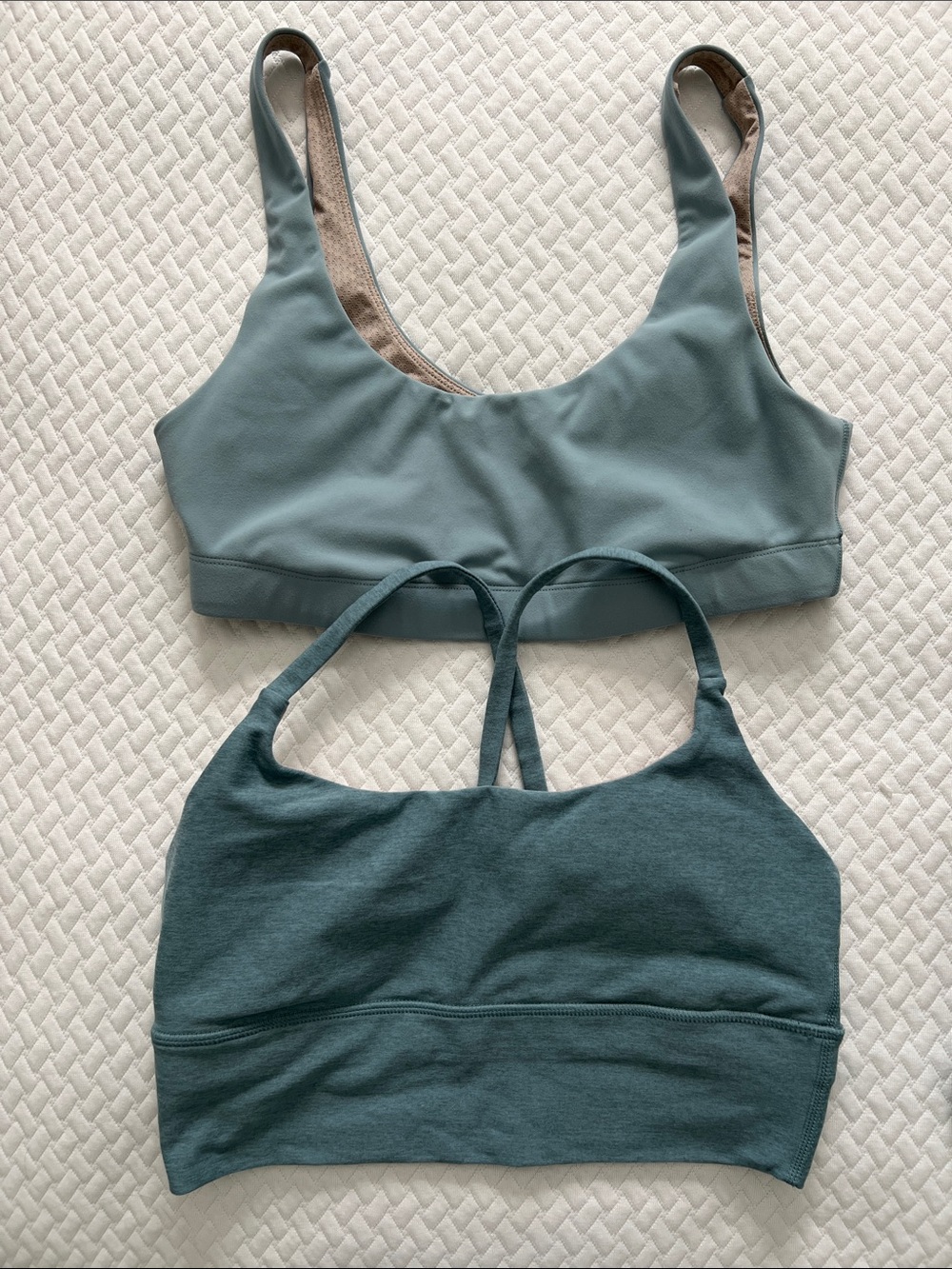 Vuori Teal and Blue Sports Bras Duo. TWO sports bras with removable pads
